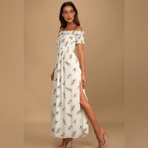 Let Love Bloom Ivory Floral Print Smocked Off-the-Shoulder Dress- Lulu’s